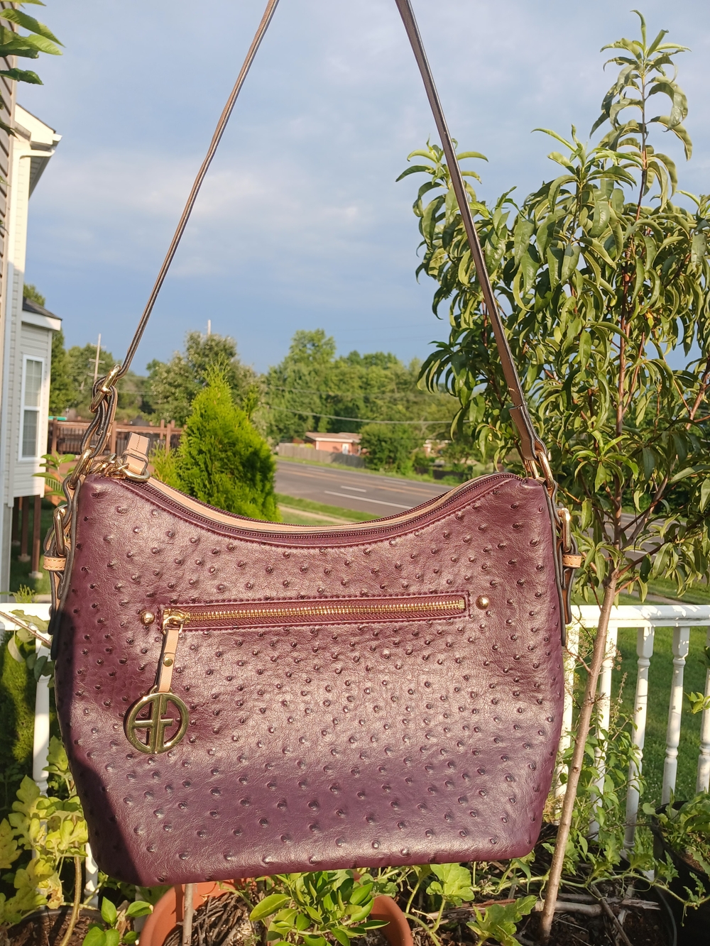 Giani Bernini Plum Shoulder Bag with Gold Hardware